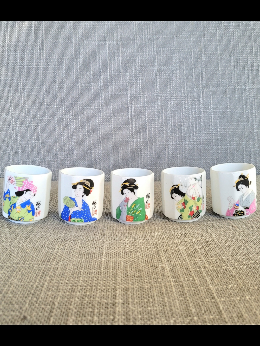 Set of 5 Korea Geisha Ceramic Sake Cups - Multicolor